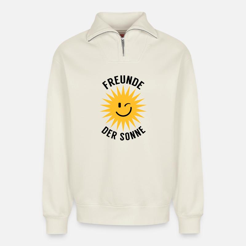 Freunde der Sonne - Relaxed Unisex Organic Half Zip Sweatshirt – von SPREAD - Naturweiß