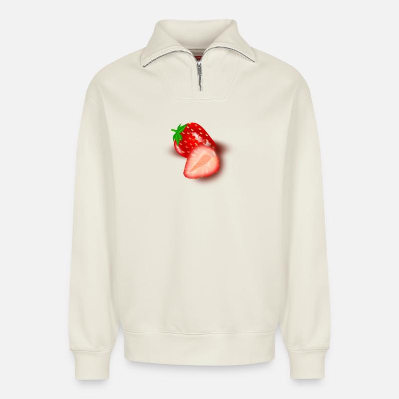 Erdbeer-Schnittbild Illustration - Relaxed Unisex Organic Half Zip Sweatshirt – von SPREAD - Naturweiß