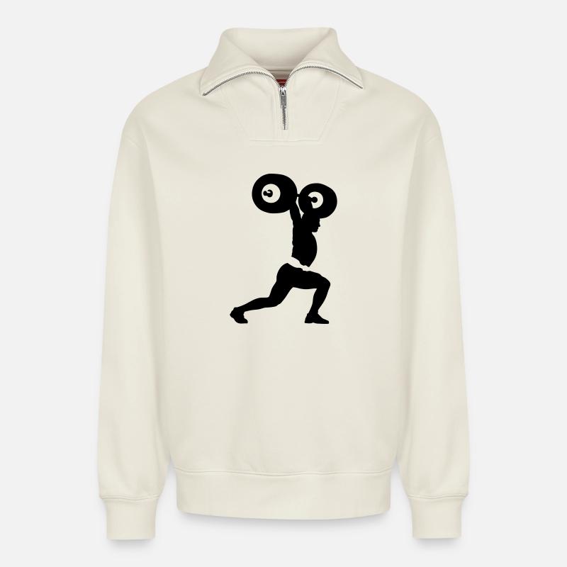 haltérophile - Sweat unisexe décontracté en coton biologique à demi-zip – de SPREAD - blanc cassé