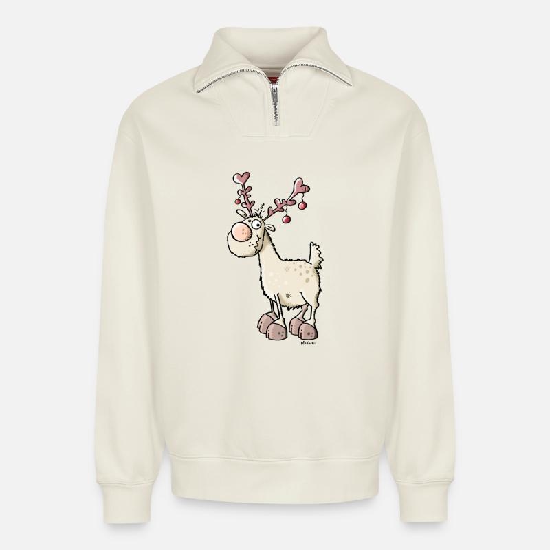 Weihnachts Rentier - Relaxed Unisex Organic Half Zip Sweatshirt – von SPREAD - Naturweiß