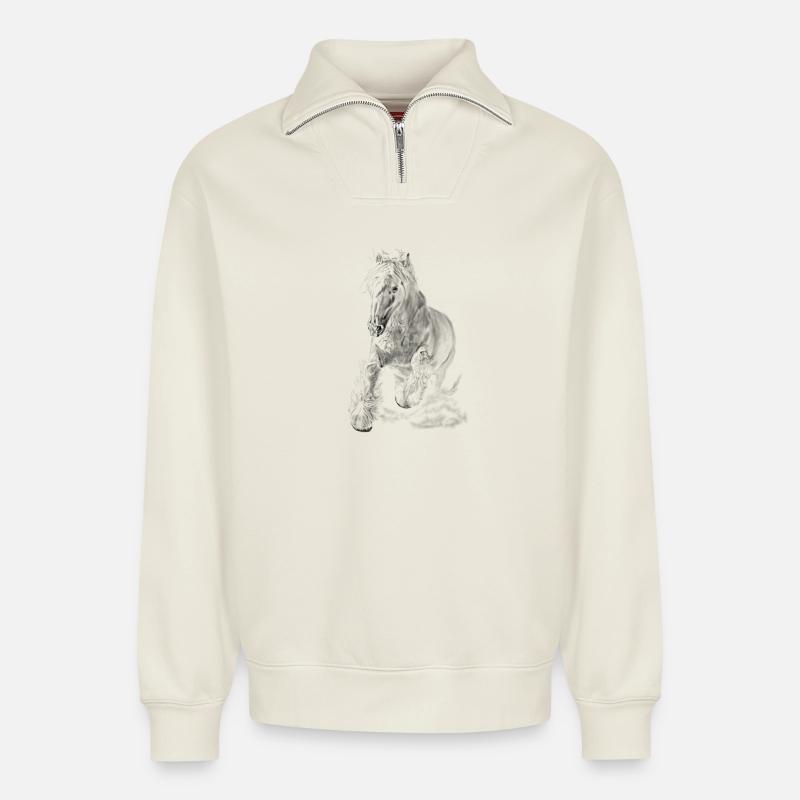 Pferd - Relaxed Unisex Organic Half Zip Sweatshirt – von SPREAD - Naturweiß