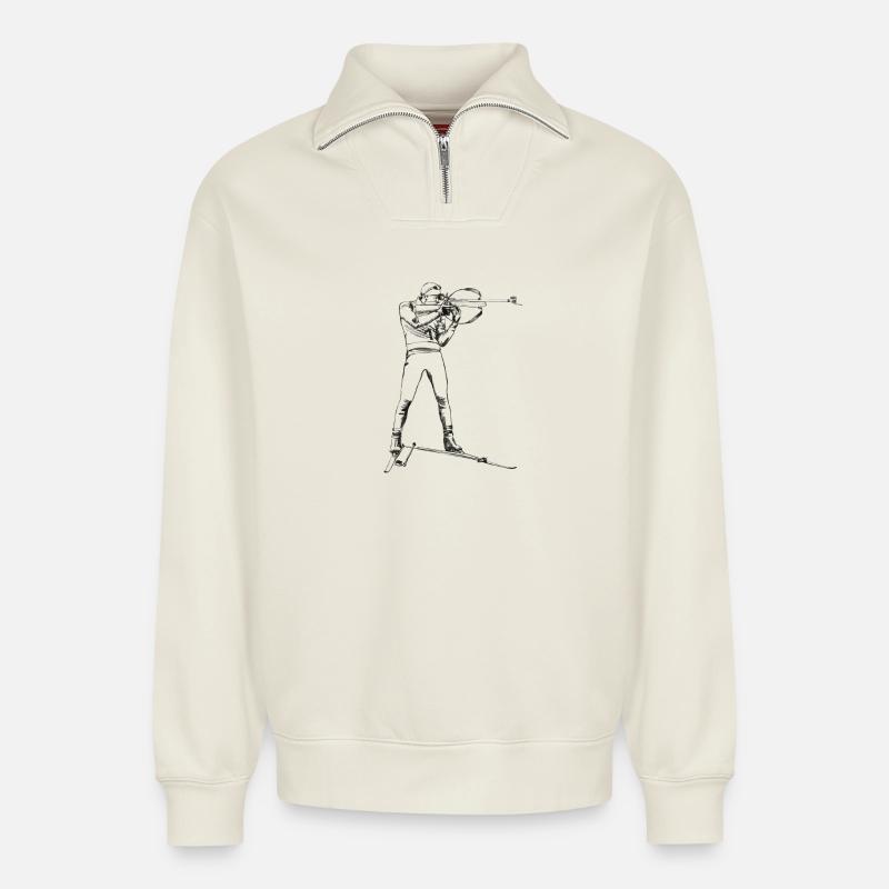 Biathlon - Relaxed Unisex Organic Half Zip Sweatshirt – von SPREAD - Naturweiß