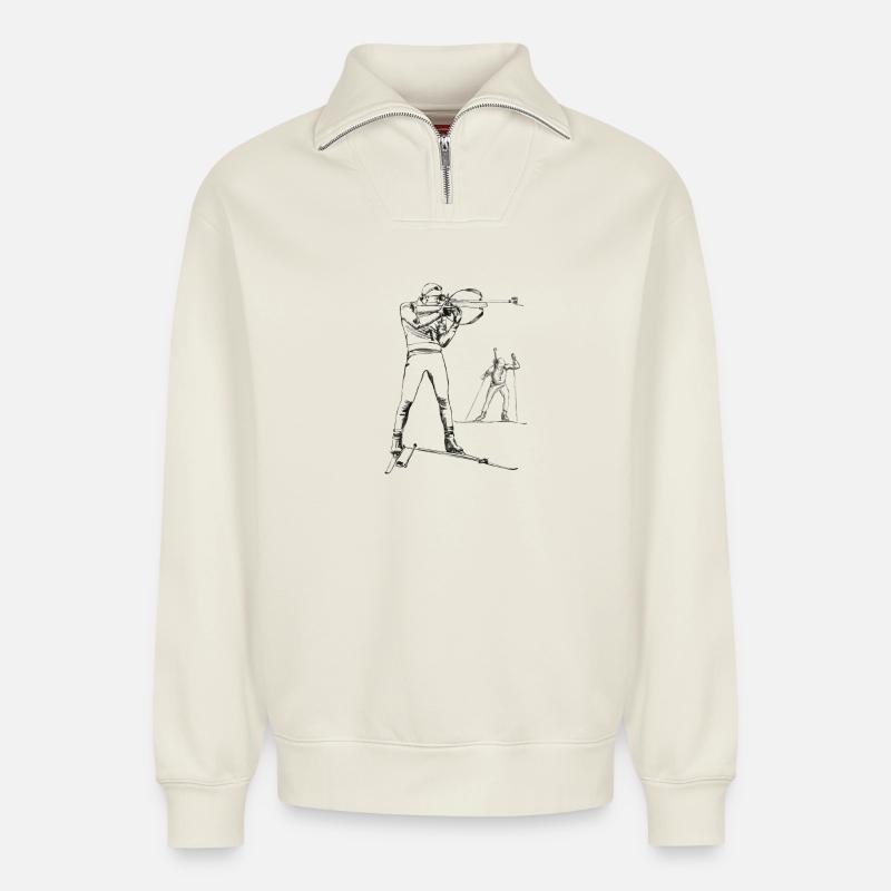Biathlon - Relaxed Unisex Organic Half Zip Sweatshirt – von SPREAD - Naturweiß