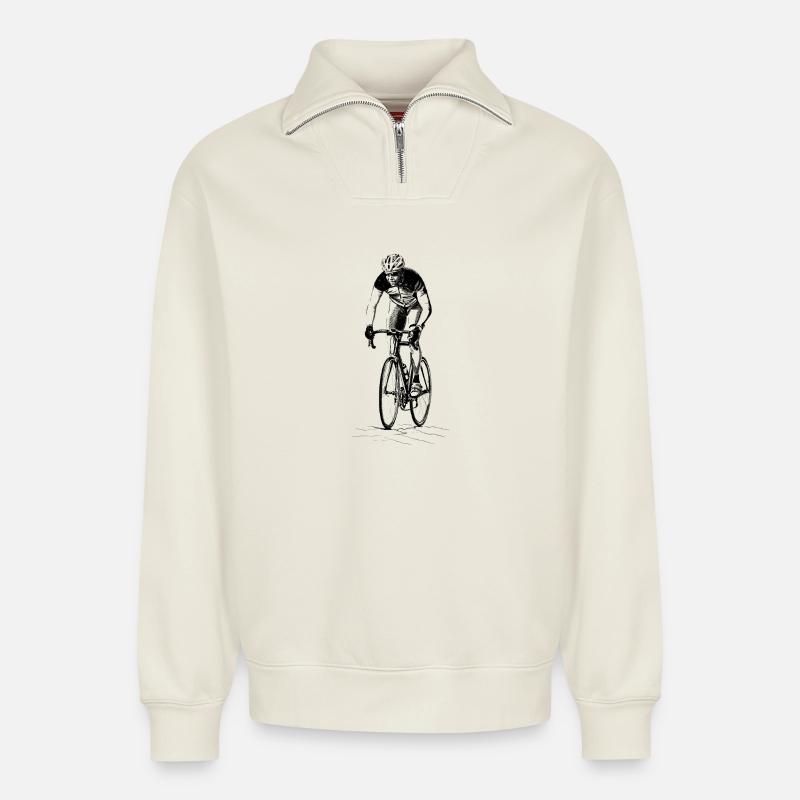 Rennrad - Relaxed Unisex Organic Half Zip Sweatshirt – von SPREAD - Naturweiß