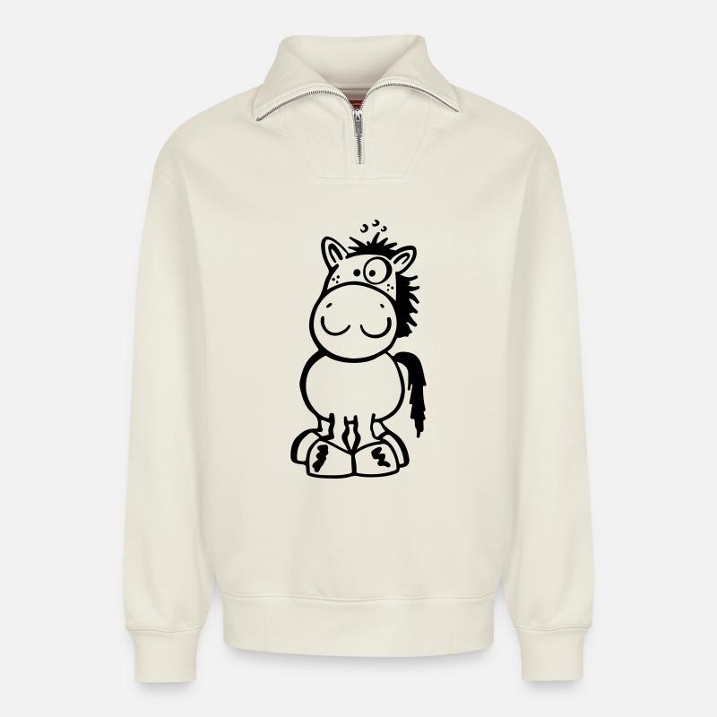 Kleines Pferdchen - Relaxed Unisex Organic Half Zip Sweatshirt – von SPREAD - Naturweiß