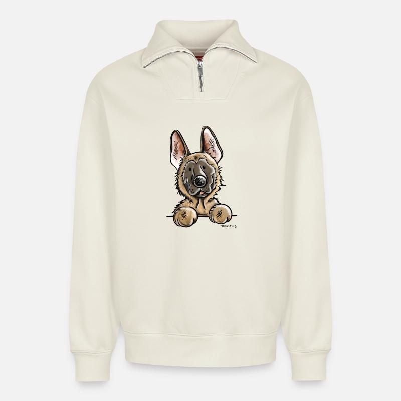 Neugieriger Malinois - Relaxed Unisex Organic Half Zip Sweatshirt – von SPREAD - Naturweiß