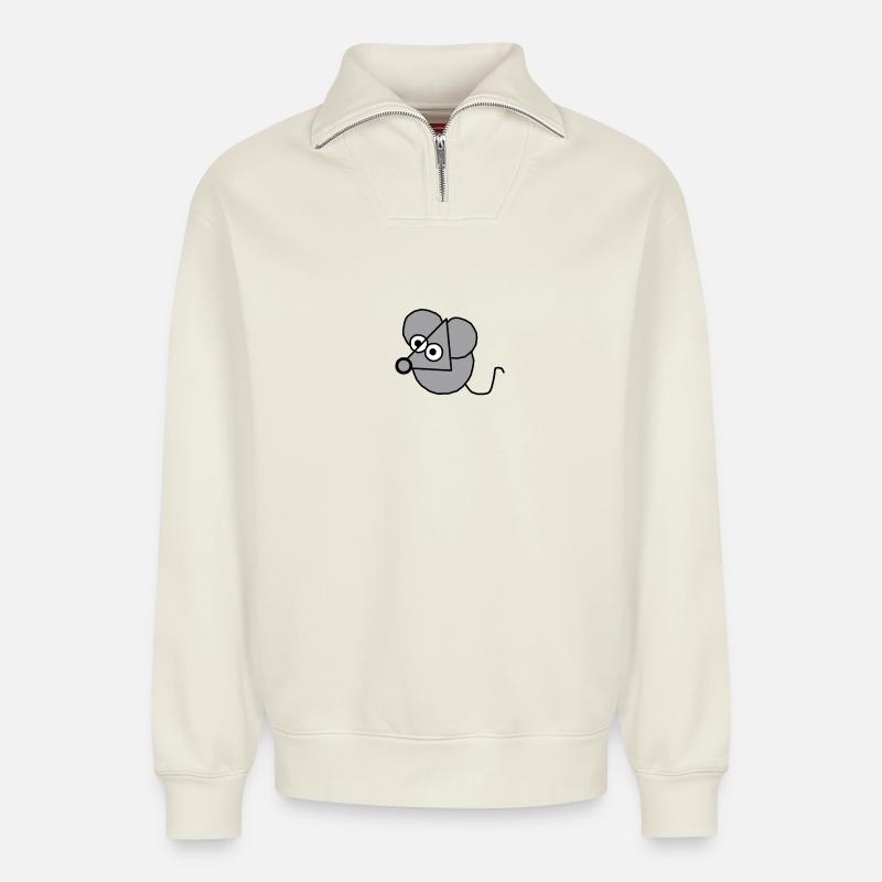 Maus - Relaxed Unisex Organic Half Zip Sweatshirt – von SPREAD - Naturweiß