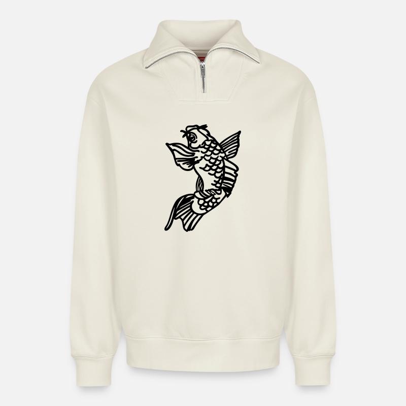 Koi Karpfen - Relaxed Unisex Organic Half Zip Sweatshirt – von SPREAD - Naturweiß
