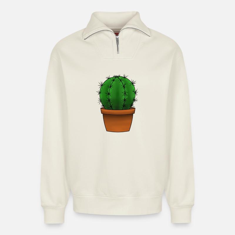 Cactus - Relaxed Unisex Organic Half Zip Sweatshirt – by SPREAD - off white