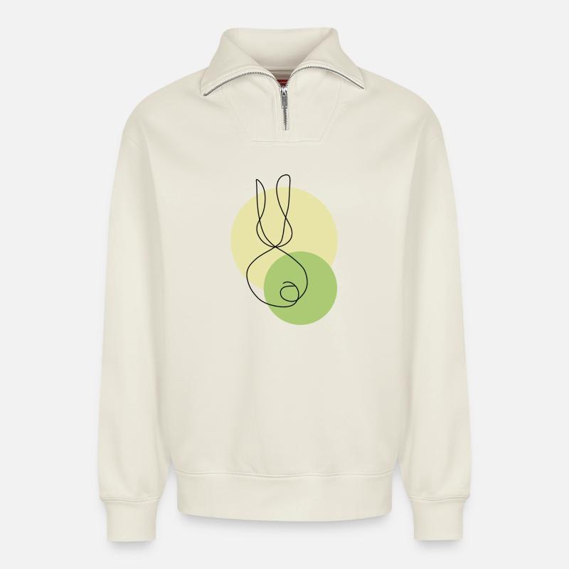 Hase lineart - Relaxed Unisex Organic Half Zip Sweatshirt – von SPREAD - Naturweiß