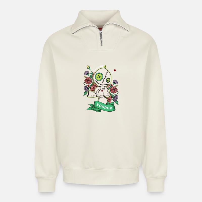 Lass uns Voodoo machen - Relaxed Unisex Organic Half Zip Sweatshirt – von SPREAD - Naturweiß