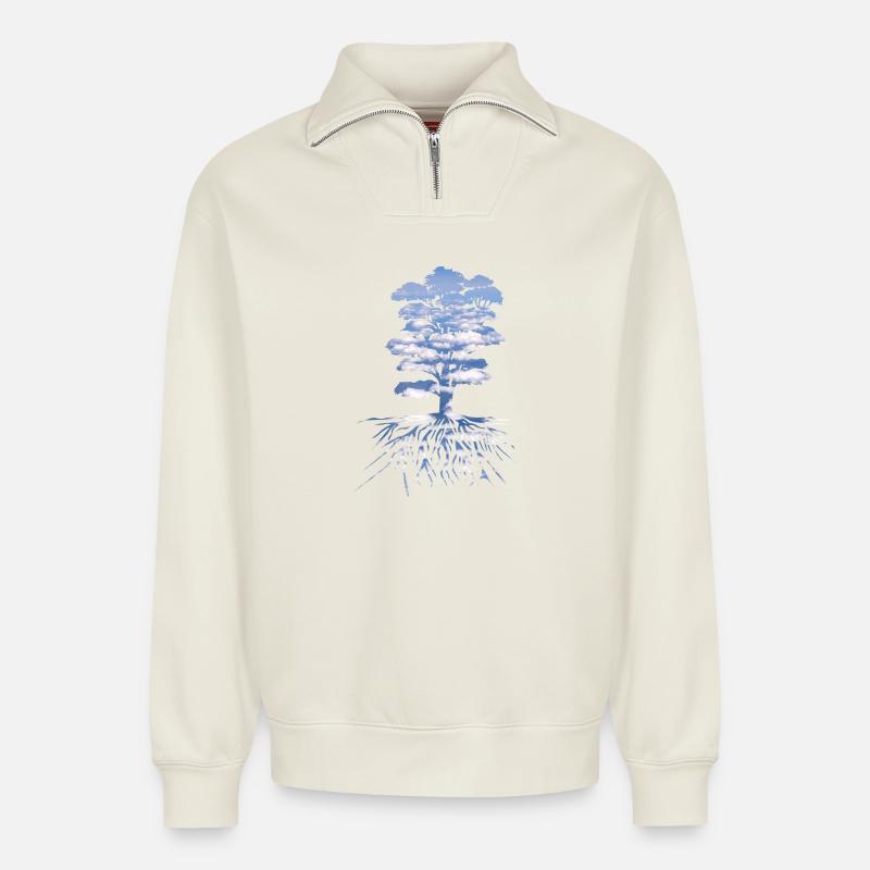 The Tree - Relaxed Unisex Organic Half Zip Sweatshirt – by SPREAD - off white