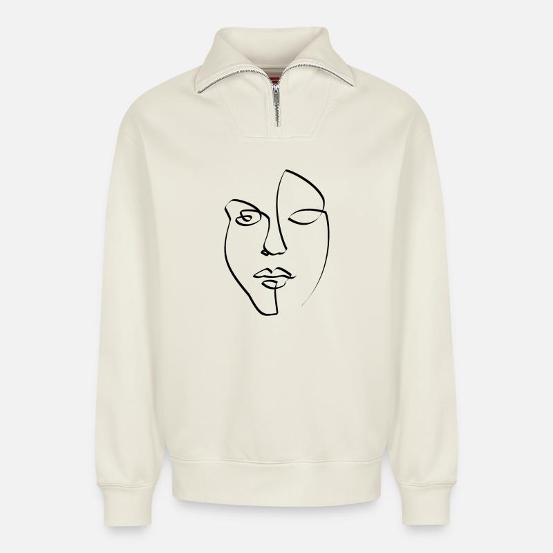 Gesicht - Relaxed Unisex Organic Half Zip Sweatshirt – von SPREAD - Naturweiß