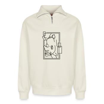 Rhinocéros en conception géométrique - Sweat unisexe décontracté en coton biologique à demi-zip – de SPREAD - blanc cassé - Devant
