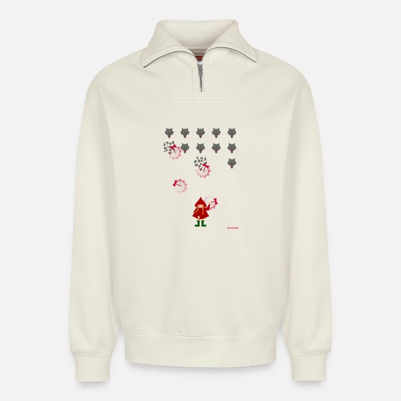 Rotkäppchen spielen - Relaxed Unisex Organic Half Zip Sweatshirt – von SPREAD - Naturweiß