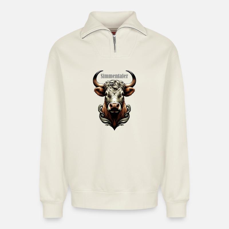 Simmentaler - Relaxed Unisex Organic Half Zip Sweatshirt – von SPREAD - Naturweiß