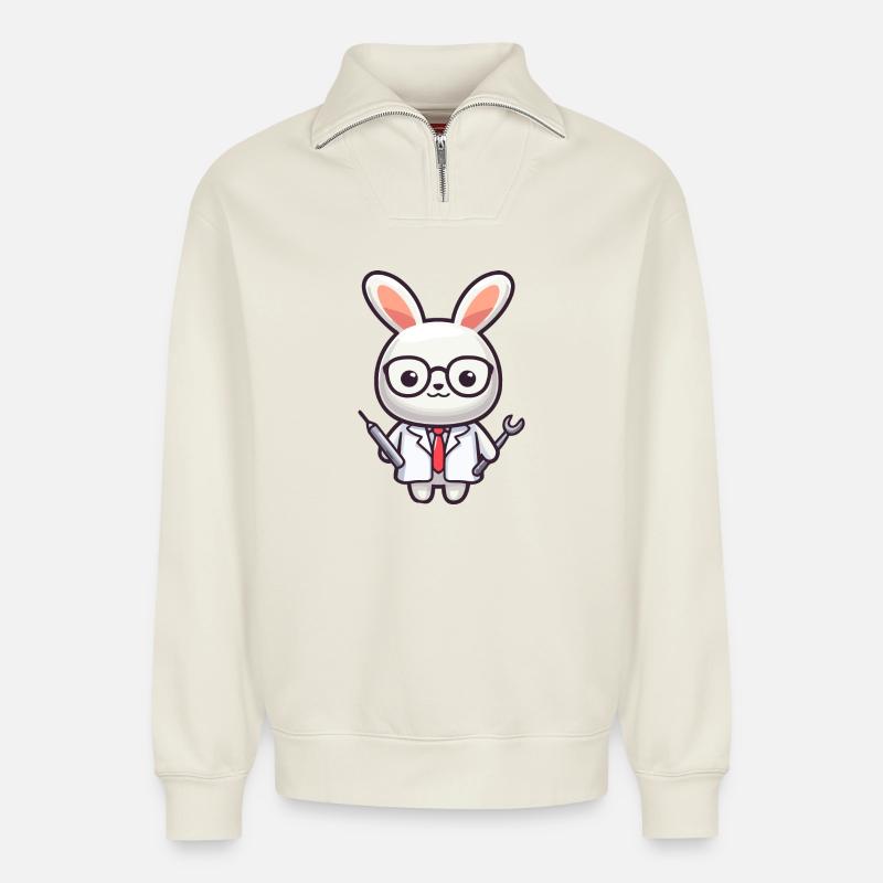 Doktor Bunny: Der Karottenpfleger - Relaxed Unisex Organic Half Zip Sweatshirt – von SPREAD - Naturweiß
