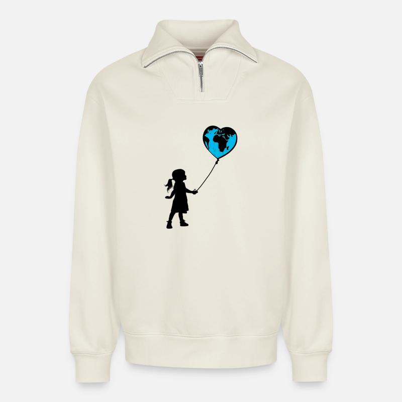 Planet Erde - Relaxed Unisex Organic Half Zip Sweatshirt – von SPREAD - Naturweiß