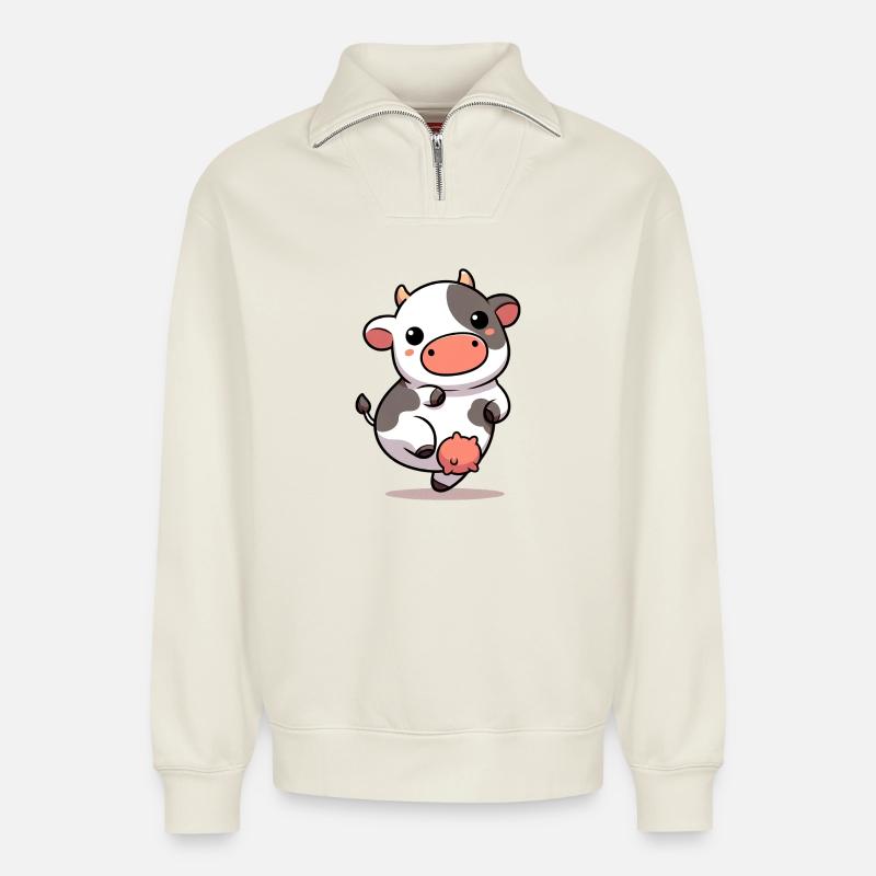 Kuh - Relaxed Unisex Organic Half Zip Sweatshirt – von SPREAD - Naturweiß