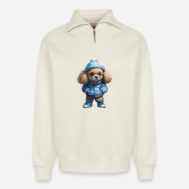 Pudel Herbst Winter Outfit - Relaxed Unisex Organic Half Zip Sweatshirt – von SPREAD - Naturweiß