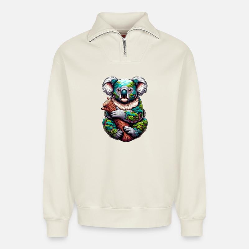 Koala - Relaxed Unisex Organic Half Zip Sweatshirt – von SPREAD - Naturweiß