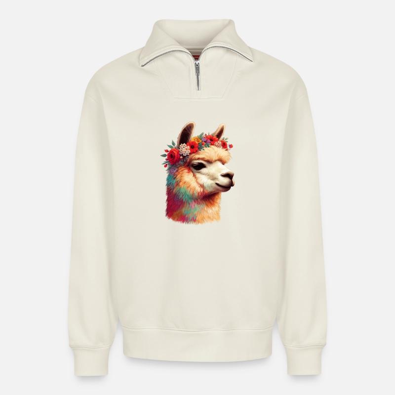 Alpaka - Relaxed Unisex Organic Half Zip Sweatshirt – von SPREAD - Naturweiß