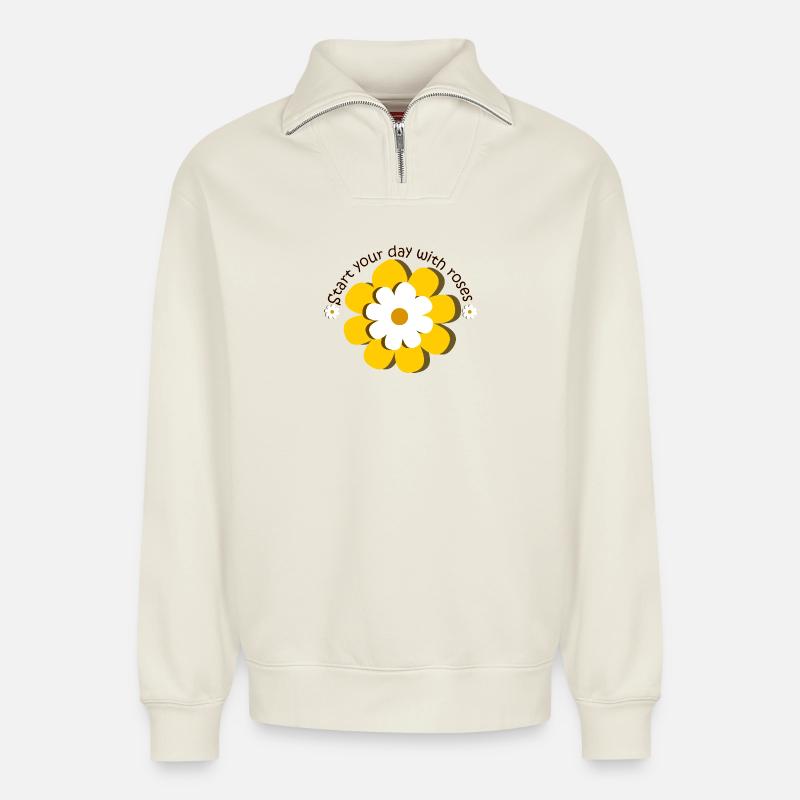 Flower Day - Relaxed Unisex Organic Half Zip Sweatshirt – by SPREAD - off white