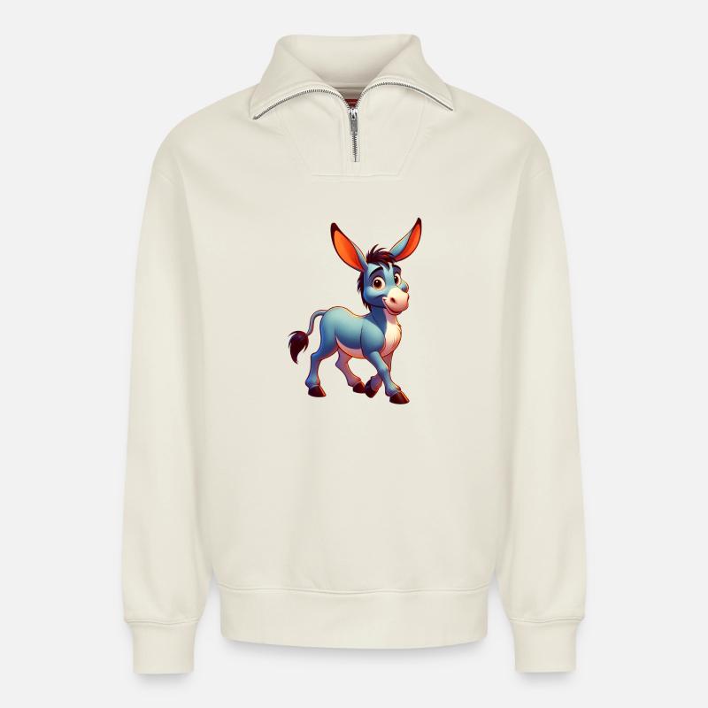 Esel-Maultier - Relaxed Unisex Organic Half Zip Sweatshirt – von SPREAD - Naturweiß