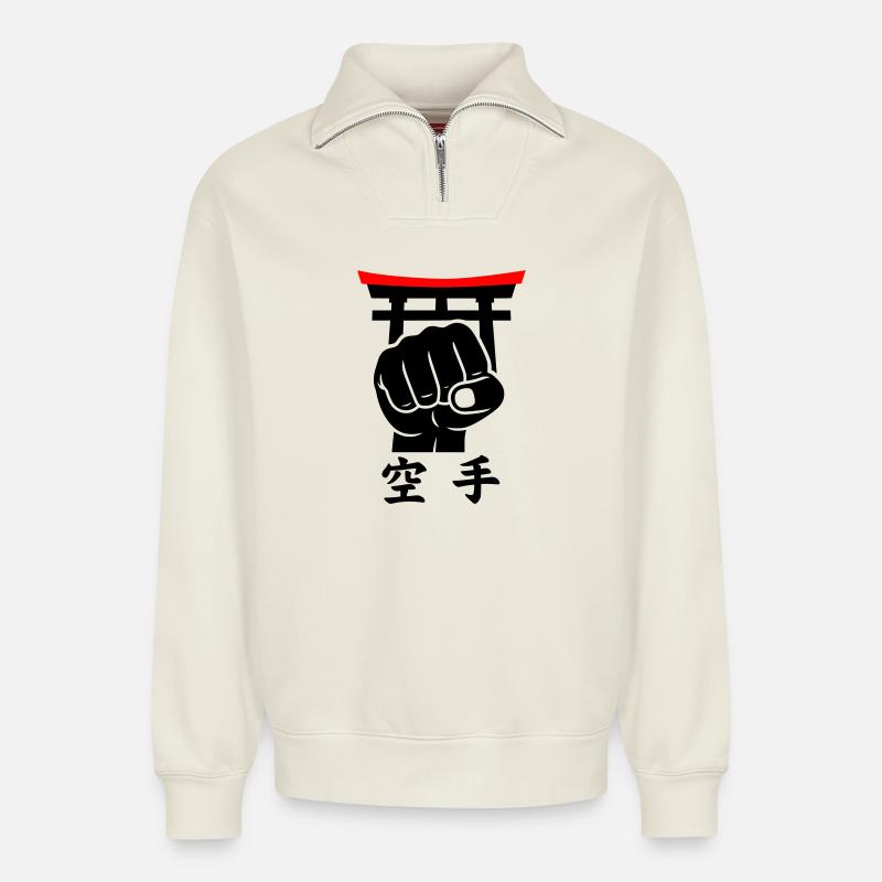 Karate Faust / Fist - Relaxed Unisex Organic Half Zip Sweatshirt – von SPREAD - Naturweiß