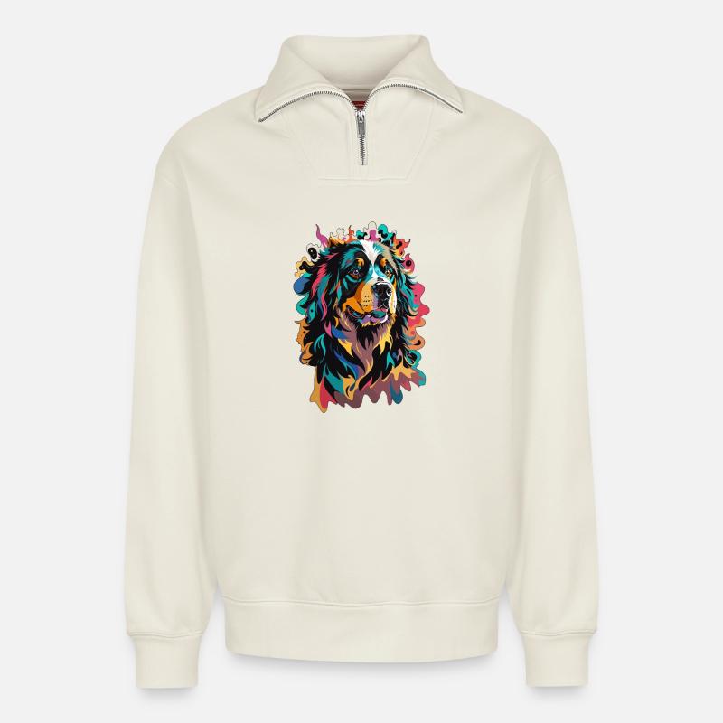 Berner Sennenhund buntes Design Tier Leidenschaft - Relaxed Unisex Organic Half Zip Sweatshirt – von SPREAD - Naturweiß
