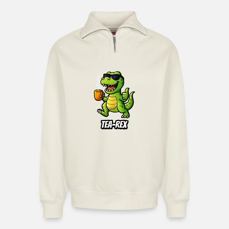 Tea-Rex - Relaxed Unisex Organic Half Zip Sweatshirt – by SPREAD - off white