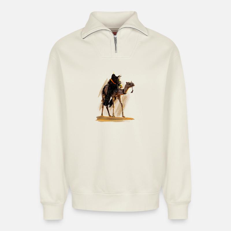 Kamel - Relaxed Unisex Organic Half Zip Sweatshirt – von SPREAD - Naturweiß