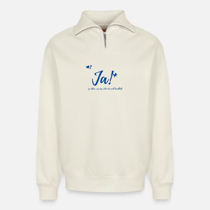 Geschenk Hochzeit - Relaxed Unisex Organic Half Zip Sweatshirt – von SPREAD - Naturweiß