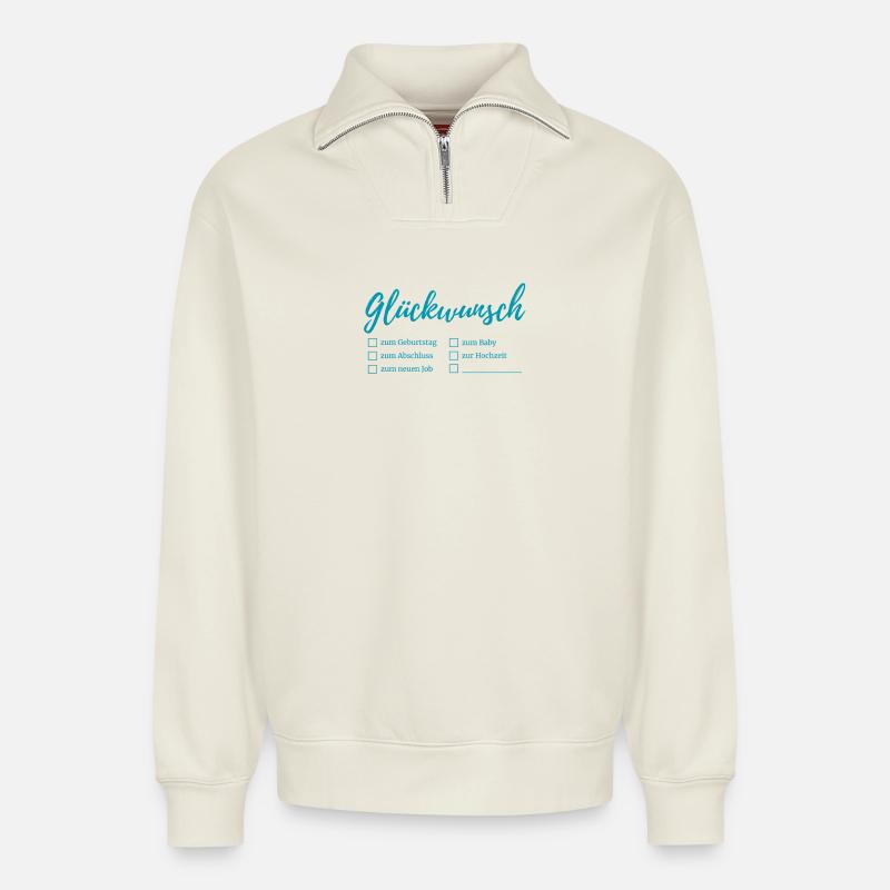 Congratulations lettering checkboxes - Relaxed Unisex Organic Half Zip Sweatshirt – by SPREAD - off white