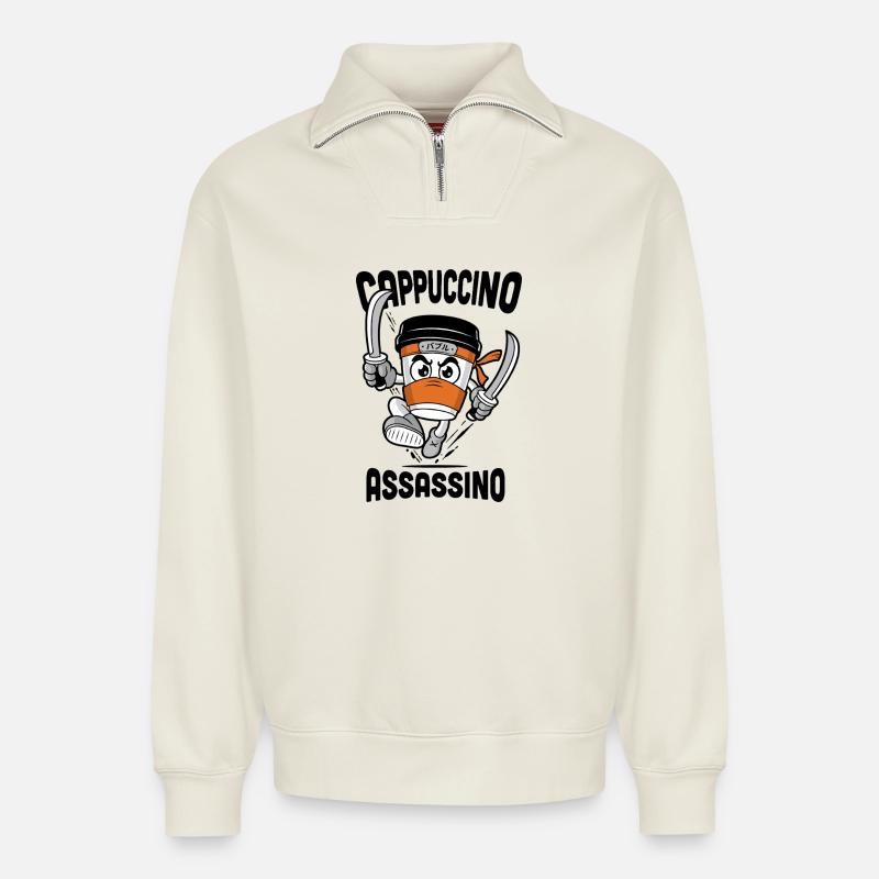 Cappuccino Assassino - Relaxed Unisex Organic Half Zip Sweatshirt – von SPREAD - Naturweiß