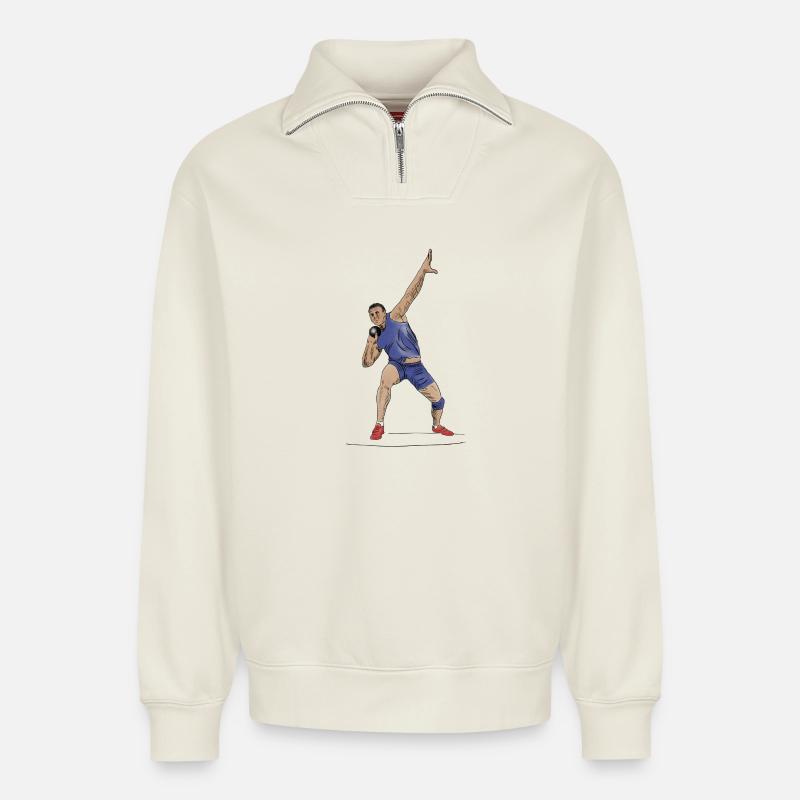 Kugelstoß - Relaxed Unisex Organic Half Zip Sweatshirt – von SPREAD - Naturweiß