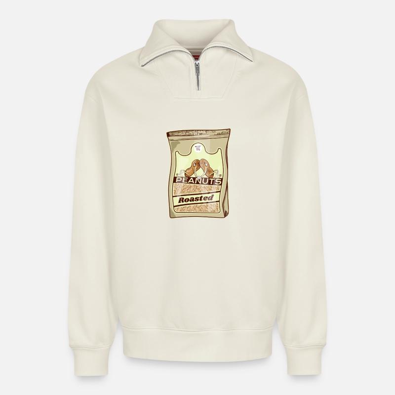 Geröstete Erdnüsse Retro-Packung - Relaxed Unisex Organic Half Zip Sweatshirt – von SPREAD - Naturweiß
