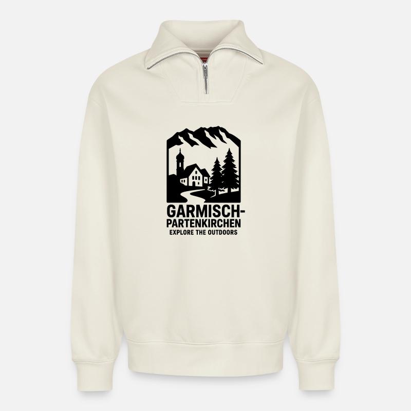 Garmisch Partenkirchen - Sweat unisexe décontracté en coton biologique à demi-zip – de SPREAD - blanc cassé