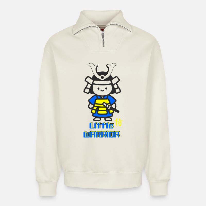 Kleiner Samurai Krieger - Relaxed Unisex Organic Half Zip Sweatshirt – von SPREAD - Naturweiß