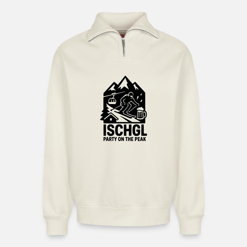 Ischgl Party on the Peak - Relaxed Unisex Organic Half Zip Sweatshirt – von SPREAD - Naturweiß