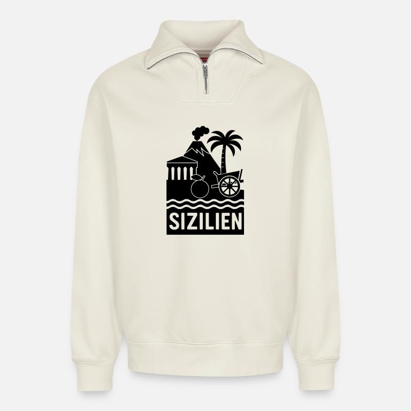 Sicily Silhouette - Relaxed Unisex Organic Half Zip Sweatshirt – by SPREAD - off white