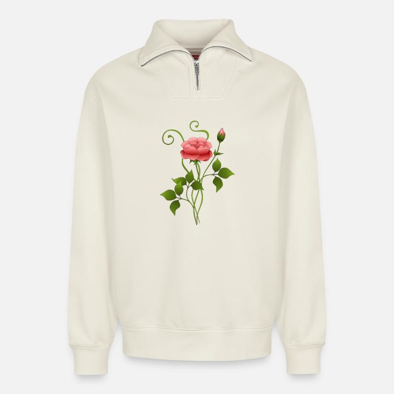 Blume - Relaxed Unisex Organic Half Zip Sweatshirt – von SPREAD - Naturweiß