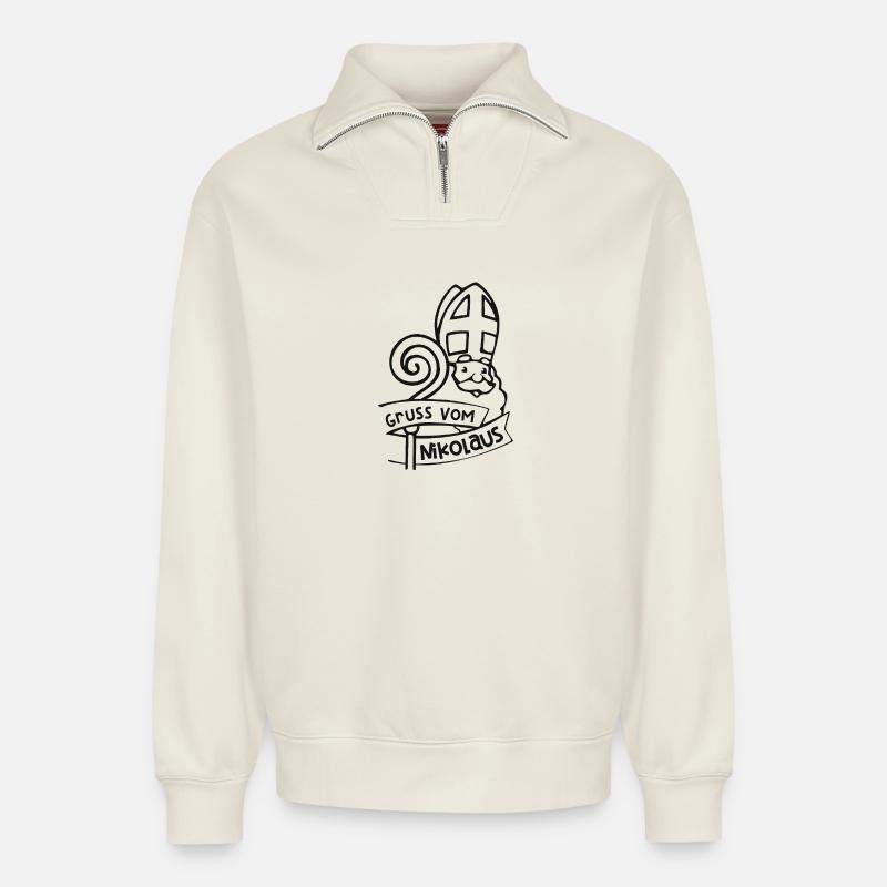 Nikolaus Gruss - Relaxed Unisex Organic Half Zip Sweatshirt – von SPREAD - Naturweiß
