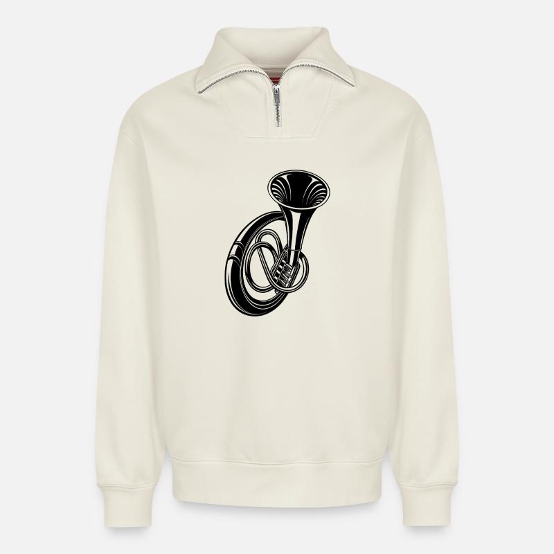 Sousaphon - Relaxed Unisex Organic Half Zip Sweatshirt – von SPREAD - Naturweiß