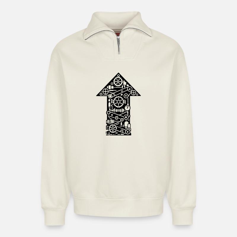 Pfeil Machine Technology - Relaxed Unisex Organic Half Zip Sweatshirt – by SPREAD - off white