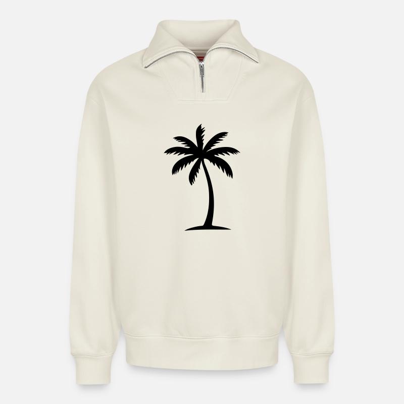 Palme Symbol - Relaxed Unisex Organic Half Zip Sweatshirt – von SPREAD - Naturweiß
