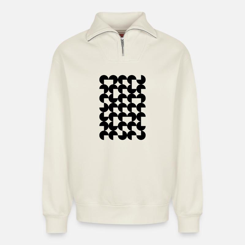 circles geometric pattern - Relaxed Unisex Organic Half Zip Sweatshirt – by SPREAD - off white