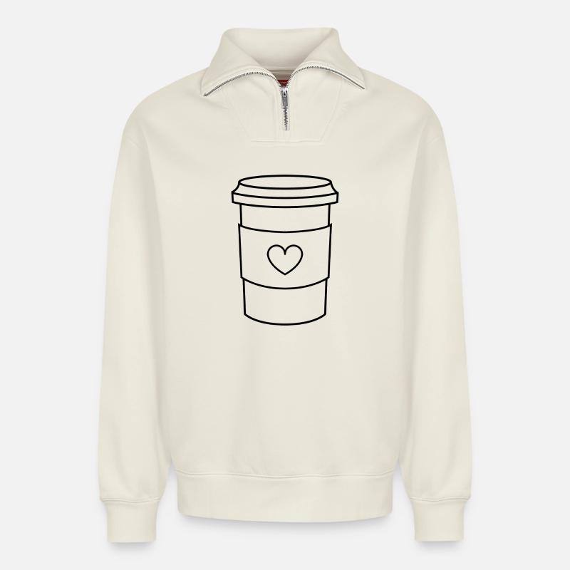 Kaffeetasse - Relaxed Unisex Organic Half Zip Sweatshirt – von SPREAD - Naturweiß