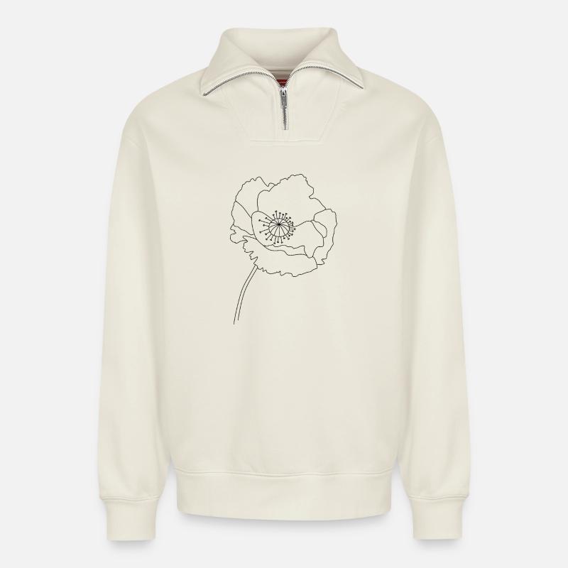 Silhouette de fleur de pavot - Sweat unisexe décontracté en coton biologique à demi-zip – de SPREAD - blanc cassé