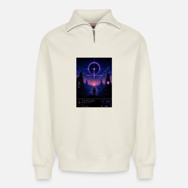 VOID//VISION – Pixel Void Dreams - Relaxed Unisex Organic Half Zip Sweatshirt – von SPREAD - Naturweiß